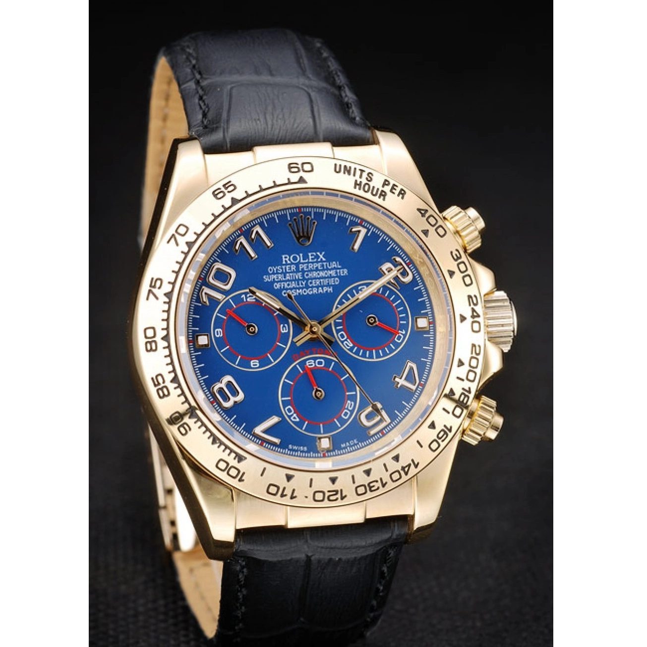 Aaa replica watch Strap Case Rolex Dial Leather Blue Daytona Gold Black 0611